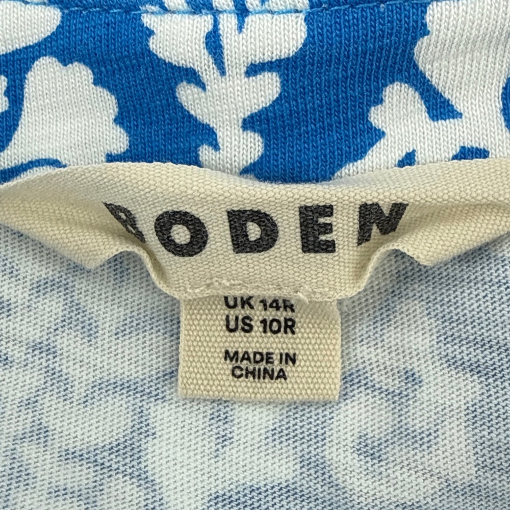 Boden Naomi Short Jersey Dress 10R Blue Botanical Flourish Mono Print Pockets - Picture 6 of 9